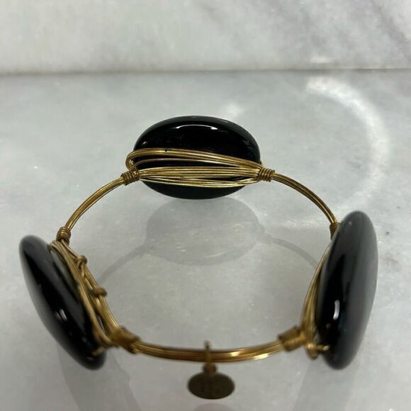 Bourbon And Boweties Standard Black Gemstone Bangle Bracelet - Picture 3 of 4